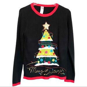 Holiday Time Black Christmas Sweater Christmas Tree Design Size S/CH (4-6)